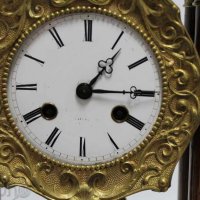 Френски каминен портален часовник, дърво с интарзия, снимка 3 - Антикварни и старинни предмети - 29378635