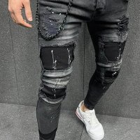 Мъжки модни тесни дънки със средна талия - 023, снимка 1 - Дънки - 39964678