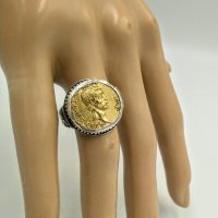Сребърен пръстен с позлатена реплика на монета на Брут с камите, снимка 4 - Пръстени - 36811851