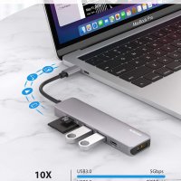 NIMASO USB C хъб, 7-в-1 към 4K HDMI, 2 USB 3.0 порта, SD/TF четец на карти, 60 W PD, съвместим с Mac, снимка 5 - Други - 38025667