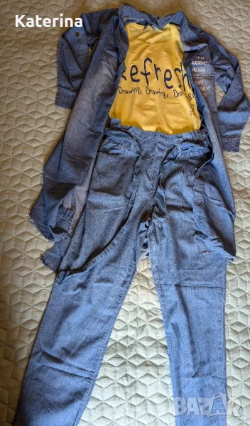 Комплект комбиниран от мен дънки със ризка , снимка 1