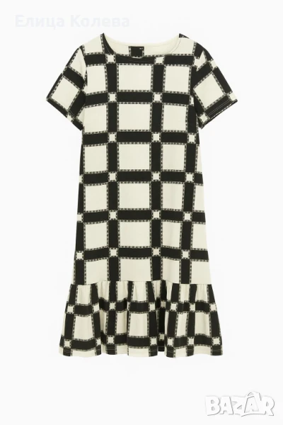 Нова рокля в черно и бяло, от немачкаема материя, със странични джобове,  размер М, снимка 1
