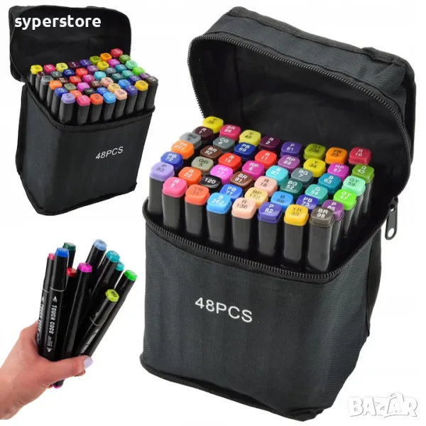 Маркери за рисуване детски двустранни Digital One SP00558 – 48 броя,, алкохолни, различни дебелини, снимка 1