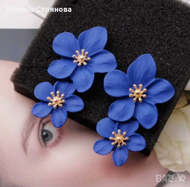 Обици сини цветя обеци , снимка 1