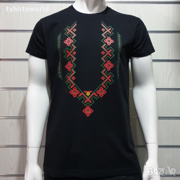 Нова мъжка черна тениска с трансферен печат Шевица, Етно мотив, България, снимка 1