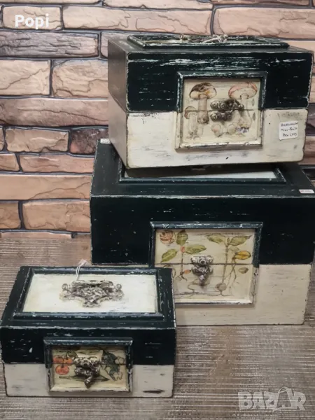 Винтидж дървени кутии 3 в 1, снимка 1