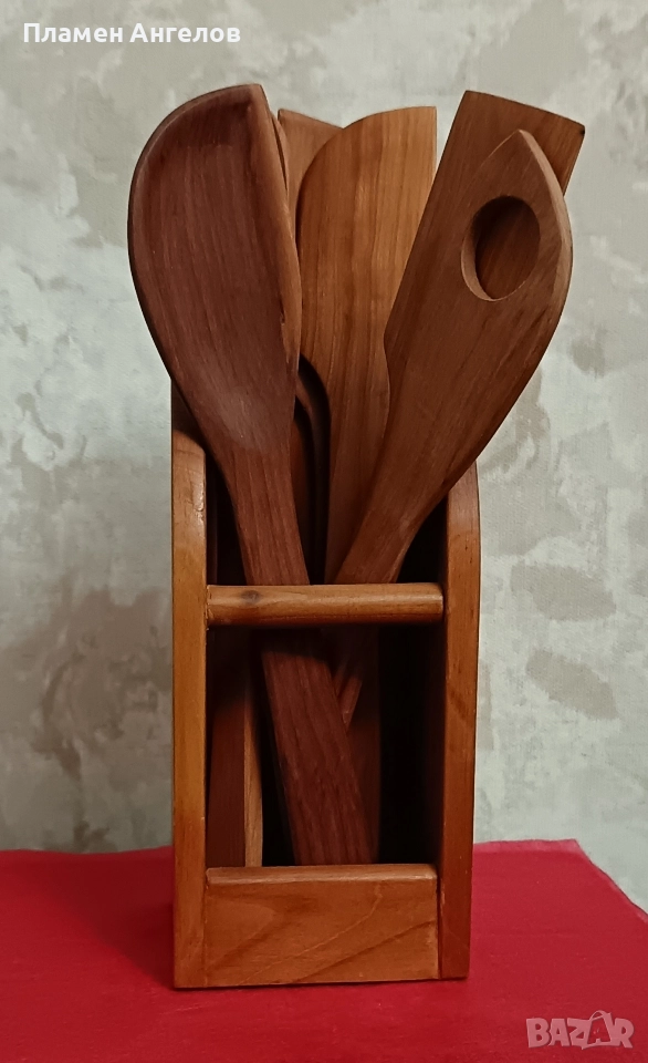 Дървена кутия със шест броя бъркалки, снимка 1