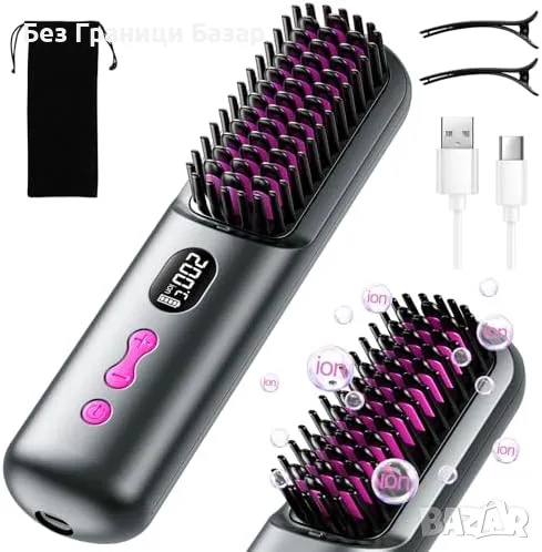 Нова Портативна йонна четка за изправяне – 9600mAh, бързо нагряване, снимка 1