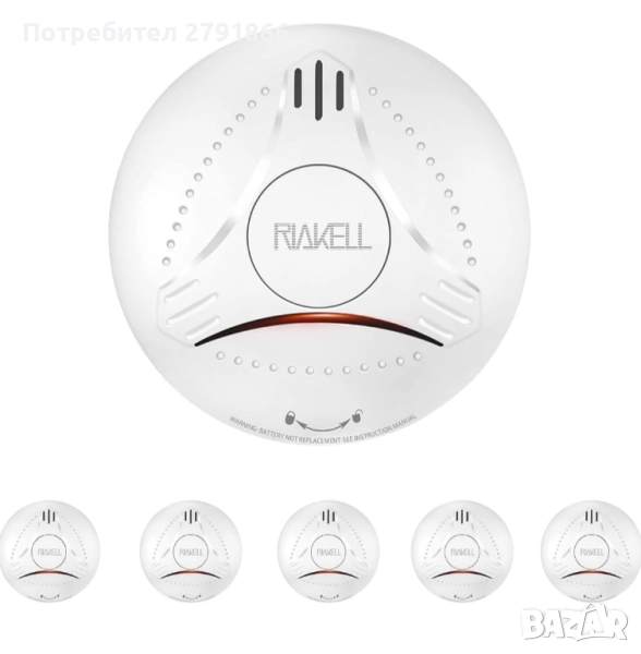 5 броя Димен детектор RIAKELL с батерия,пожарна аларма с фотоелектрически сензор TÜV и EN14604, снимка 1