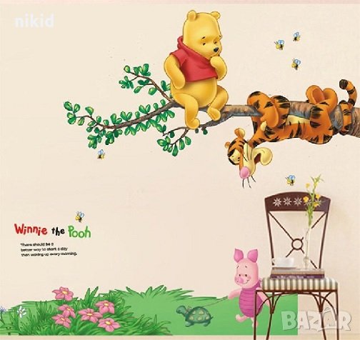  Мечо Пух Winnie The Pooh Прасчо и Тигъра на клон стикер постер за стена лепенка декорация, снимка 1