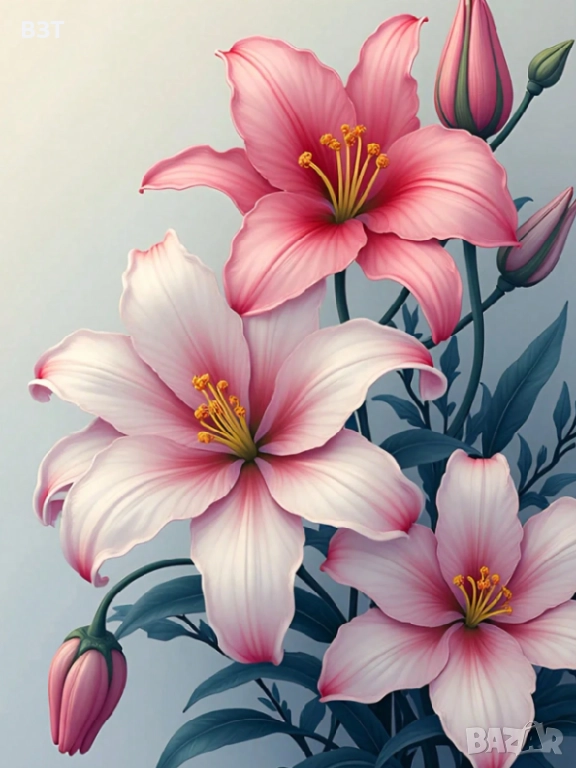 ДИАМАНТЕН ГОБЛЕН – РОЗОВИ ЛИЛИУМИ, снимка 1