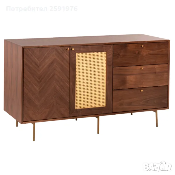 Бюфет HM9735, MDF и естествен фурнир, Златисти крака, 150x40x80Hcm., снимка 1
