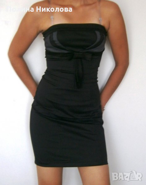 Елегантна рокля без презрамки в черен цвят, снимка 1