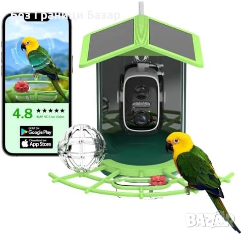 Нова Соларна камера хранилка за птици 4MP WiFi AI нощно виждане за дом, снимка 1