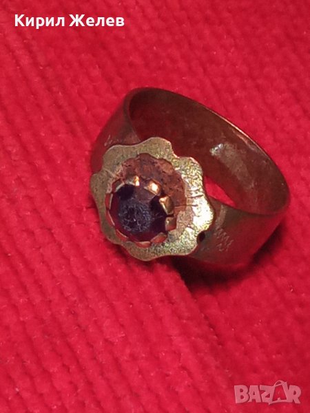 КРАЛСТВО ЮГОСЛАВИЯ МЕСИНГОВ ПРЪСТЕН от ДИНАР с КАМЪК ГРАНАТ РЪЧНА СТАРИННА МАЙСТОРСКА РАБОТА 19637, снимка 1