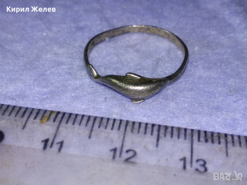 Стар ФИГУРАЛЕН СРЕБЪРЕН АРТ ПРЪСТЕН с ДЕЛФИН ОКСИДИРАНО СРЕБРО 925 АНГЛИЯ МАЙСТОРСКА РАБОТА 40228, снимка 1