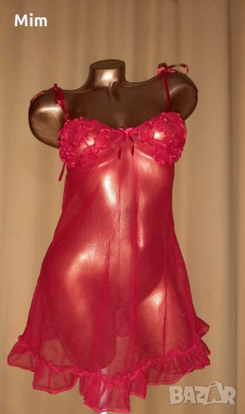  S/M Ярко червена нощница с къдрички , снимка 1