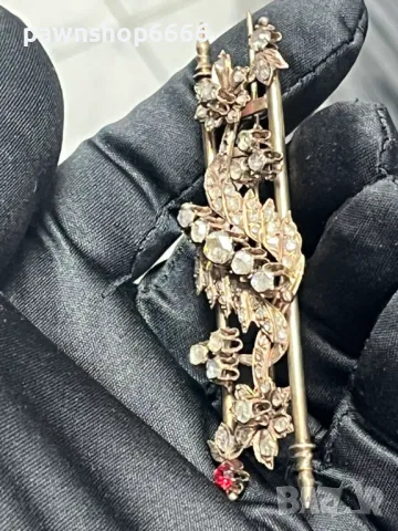  Антична отоманска игла-брошка от 19-ти век с 8K розово злато и диаманти, снимка 9 - Антикварни и старинни предмети - 49270154