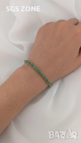 КЛАСИЧЕСКА ТЕНИС ГРИВНА ОТ СРЕБРО 925 СЪС ЗЕЛЕН ТОПАЗ