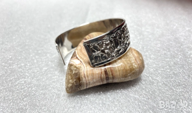 Абстрактна Сребърна Гривна (проба 925)- 30,73 гр., уникална ръчна изработка, снимка 3 - Гривни - 53339479