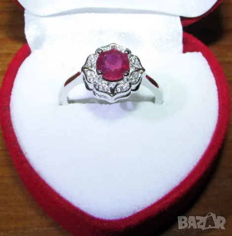 925 сребърен пръстен с натурален рубин 6мм, тегло 2.66гр, подходящ за подарък, снимка 2 - Пръстени - 50231592
