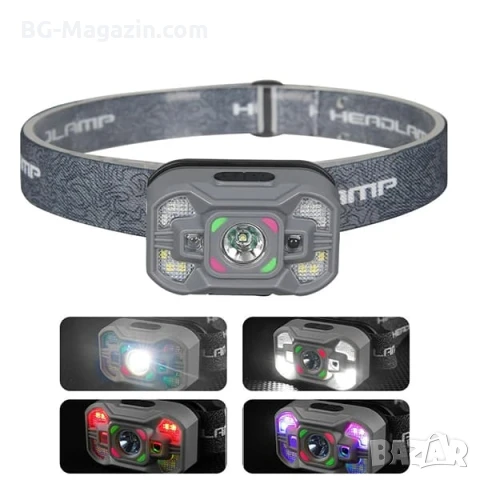Малък LED акумулаторен челник със сензор USB зареждане фенер за глава бягане риболов къмпинг мощен, снимка 4 - Къмпинг осветление - 51178975