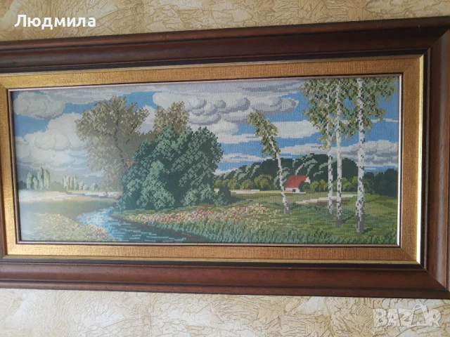 Гоблен,"Потока" 100/50,Пейзажи Вилер,уникален,ръчен., снимка 4 - Гоблени - 50583311