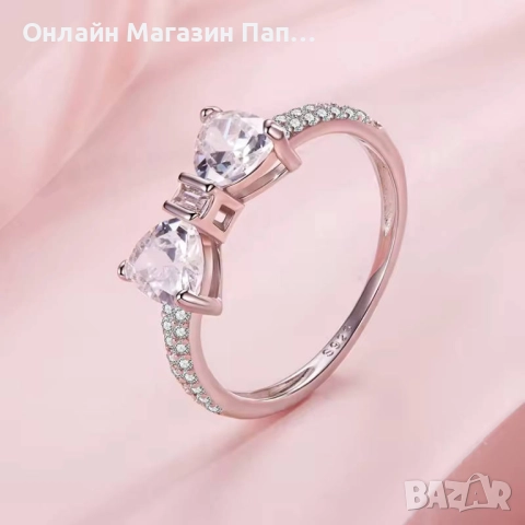 WOSTU Сребърен Пръстен 925 Панделка AAA Циркон. Позлатен с бяло злато. Сертификат, снимка 2 - Пръстени - 52476002