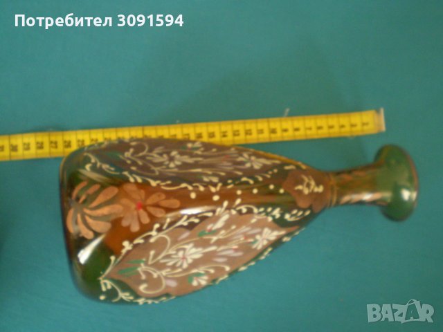 Ръчно издухано  и ръчно рисувана гарафа цвят карамел, снимка 4 - Антикварни и старинни предмети - 38467241