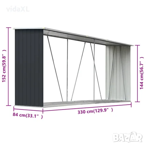 vidaXL Навес за дърва, поцинкована стомана, 330x84x152 см, антрацит, снимка 10 - Дърва за огрев - 56147674