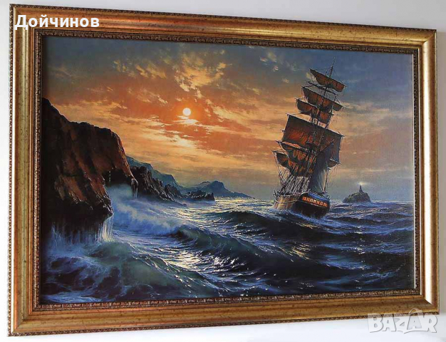 ”По вълните”, морски пейзаж с платноход, картина , снимка 9 - Картини - 32702588