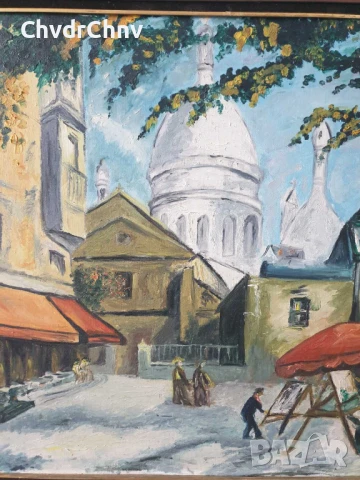 114х64см/стара голяма картина масло върху платно/градски пейзаж-зима/Anastasia/дървена рамка, снимка 2 - Картини - 50953506