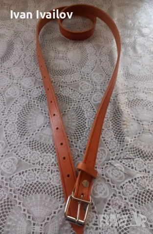 Елегантен дамски колан (2.5 см) – ЕСТЕСТВЕНА КОЖА – Цвят Керемида / Коняк, снимка 2 - Колани - 54131637