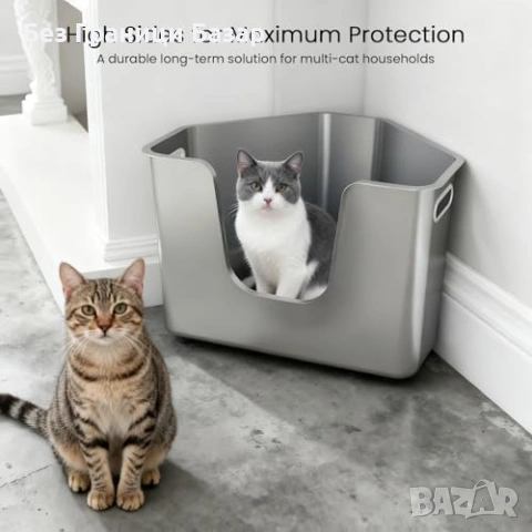 Нова Ъглова котешка тоалетна неръждаема стомана L с висок борд против миризми, снимка 8 - За котки - 54057165