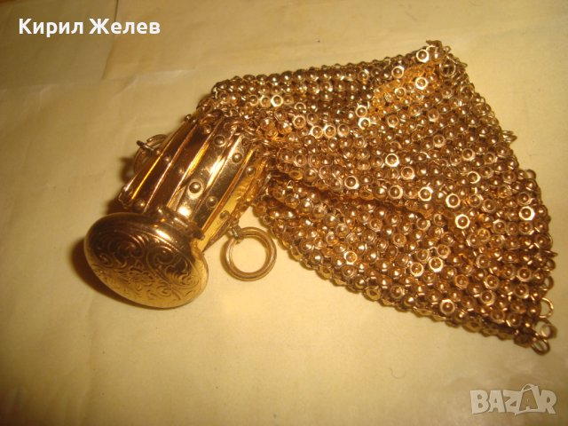 ПОЗЛАТЕНА ЛУКСОЗНА ПЛЕТЕНА МЕДНА РЕТРО МИНИ ЧАНТИЧКА с ДЕБЕЛА ПОЗЛАТА АР ДЕКО МАЙСТОРСКО БИЖУ 31404, снимка 8 - Антикварни и старинни предмети - 38035122