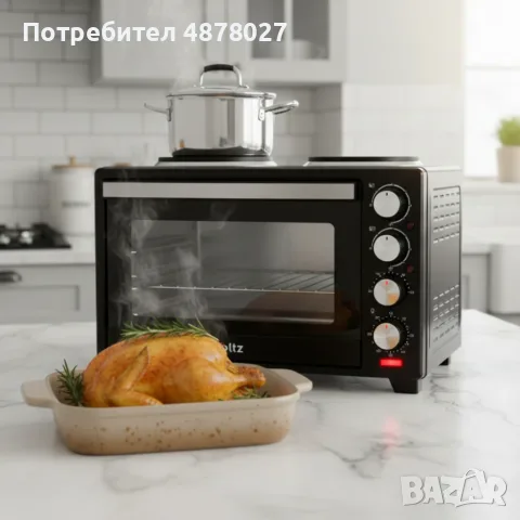 Готварска печка Voltz с фурна и 2 котлона 3200W, компактна електрическа печка за кухня, снимка 4 - Печки, фурни - 55710016