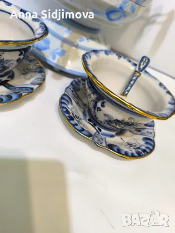 Гжель самовар и двоен сет за чай, снимка 13 - Чаши - 48258225