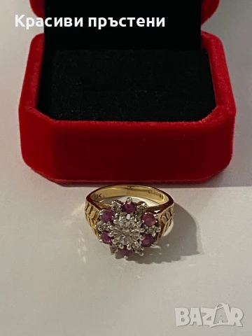 Златен пръстен с рубини и диаманти/брилянти, снимка 3 - Пръстени - 50925910
