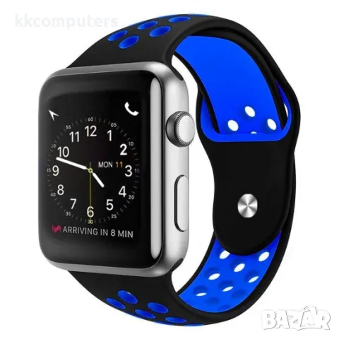 Силиконова каишка на дупки bSmart за часовник Apple iWatch 42/44/45/46/49mm, Черна/Синя