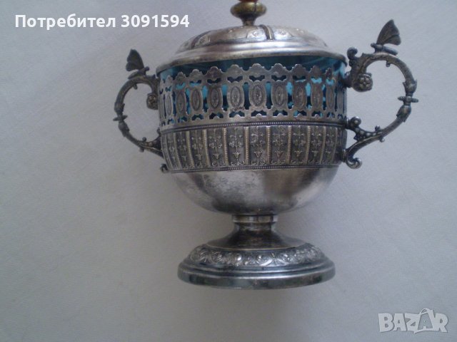 Стара захарница бонбониера  ВМФ Уникат с оригиналното стъкло  wmf, снимка 12 - Антикварни и старинни предмети - 37460864