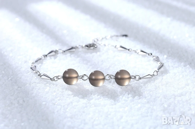 Елегантна Гривна с Перли в Сив Нюанс и Сребърно Покритие, Посребрена S925!