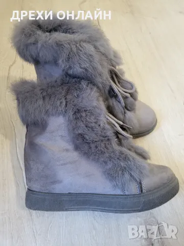 Сиви боти  естествен пух, снимка 3 - Дамски боти - 48898910