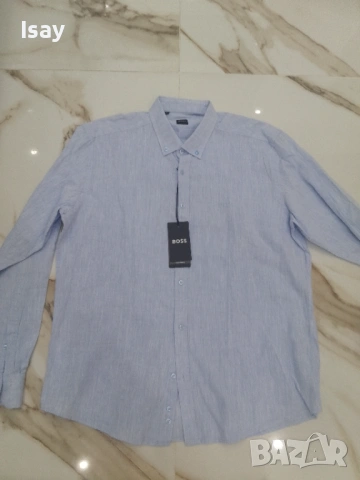 Мъжка риза БОСС 50% памук 50 % лен 2ХЛ последен размер, снимка 5 - Ризи - 53919216