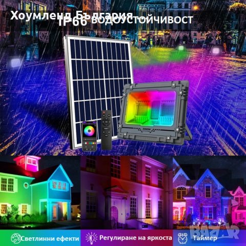 Bluetooth соларен прожектор с цветомузика 60W, снимка 5 - Къмпинг осветление - 40650904