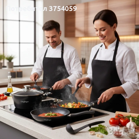 Комплект съдове за готвене 6 части Cheffinger – тенджера 24 см, тигани 24 и 28 см, за индукция, снимка 3 - Съдове за готвене - 53174618