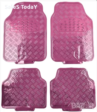 Розови стелки за кола, Гумени стелки, универсални, с алуминиев ефект, 4 бр, снимка 6 - Аксесоари и консумативи - 48047817