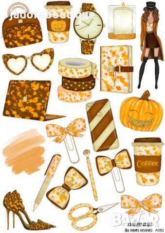 Скрапбук стикери за декорация планер pumpkin есен autumn самозалепващ лист А5 - различни видове, снимка 6 - Други - 37815071