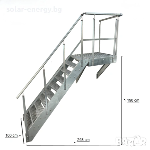 Метално стълбище с площадка 10 стъпала | За монтаж към стена | Поцинковано, снимка 3 - Други - 54236243
