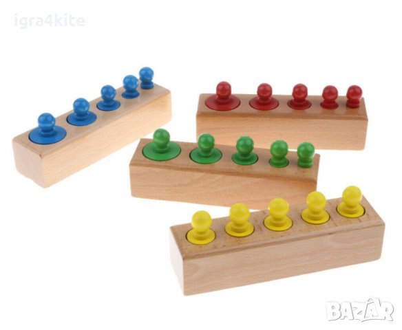 НАМАЛЕНИЯ ! Монтесори Дървени цветни цилиндри - теглилки с дръжки 4в1, снимка 6 - Образователни игри - 29958281