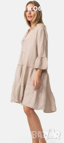 Бежова рокля памучна материя , снимка 10 - Рокли - 54153992